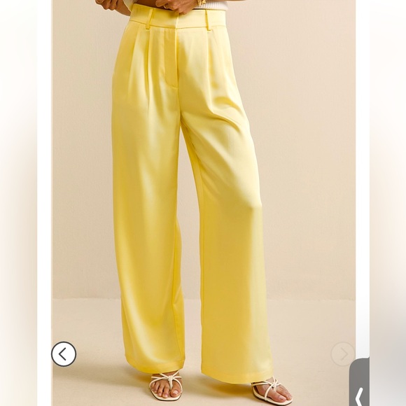Pants - Butter Yellow Elegant Yellow Women's Wide-Leg Pants